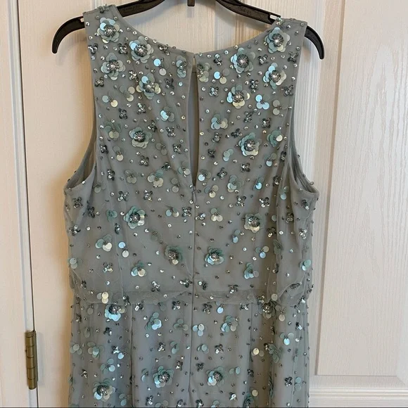 Adrianna Papell Beaded Sequined Halter Blouson Gown in Frosted Sage - Picture 8 of 10